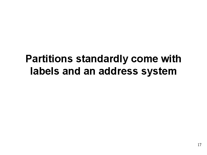 Partitions standardly come with labels and an address system 17 