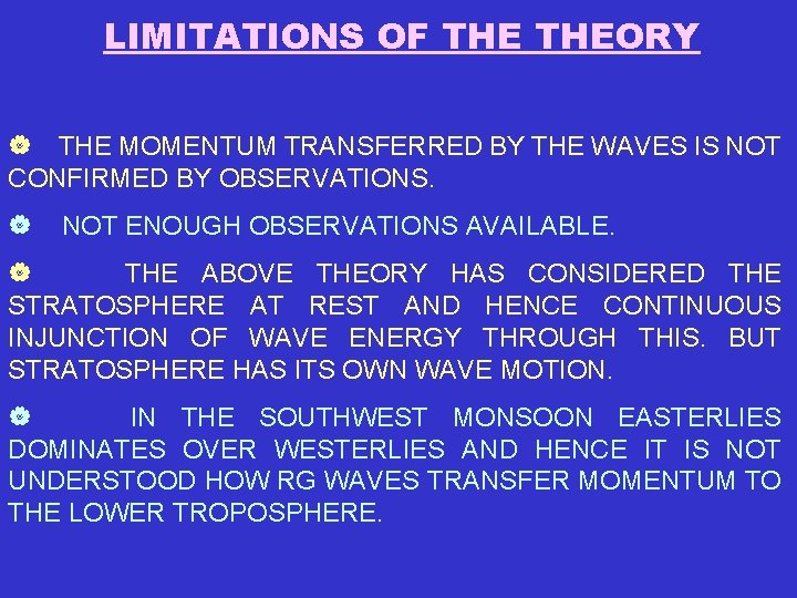 LIMITATIONS OF THEORY | THE MOMENTUM TRANSFERRED BY THE WAVES IS NOT CONFIRMED BY