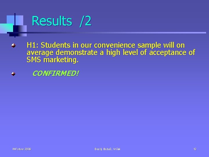 Results /2 H 1: Students in our convenience sample will on average demonstrate a