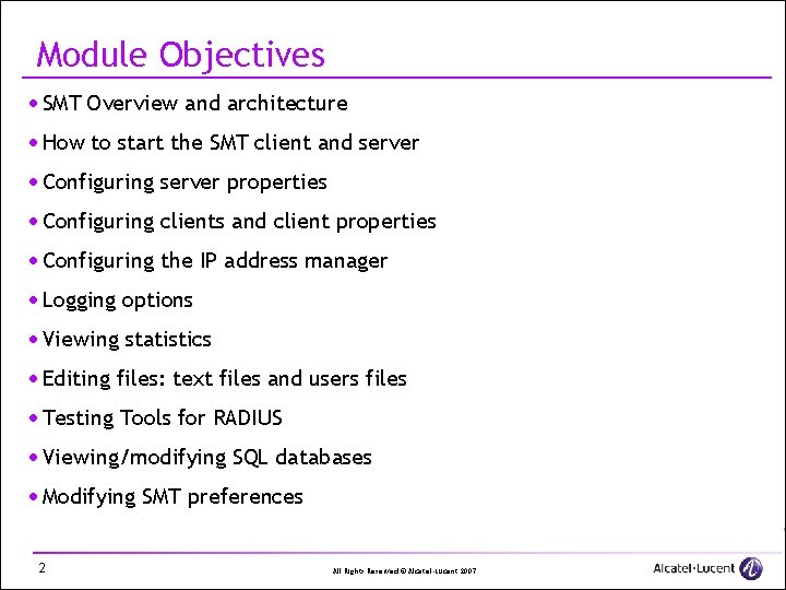 Module Objectives · SMT Overview and architecture · How to start the SMT client