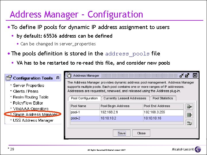 Address Manager - Configuration · To define IP pools for dynamic IP address assignment