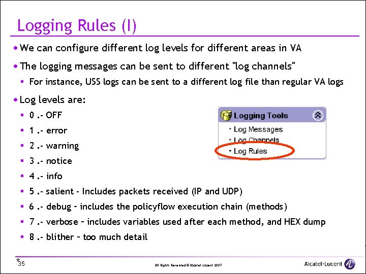 Logging Rules (I) · We can configure different log levels for different areas in