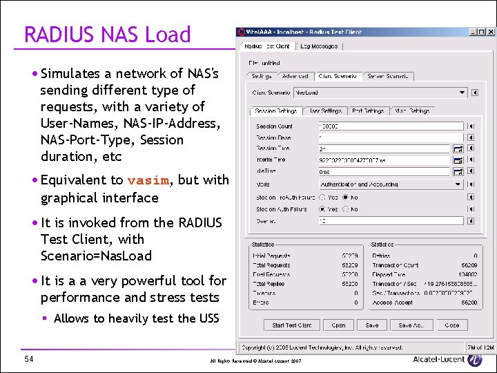 RADIUS NAS Load · Simulates a network of NAS's sending different type of requests,