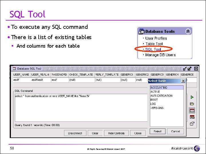 SQL Tool · To execute any SQL command · There is a list of