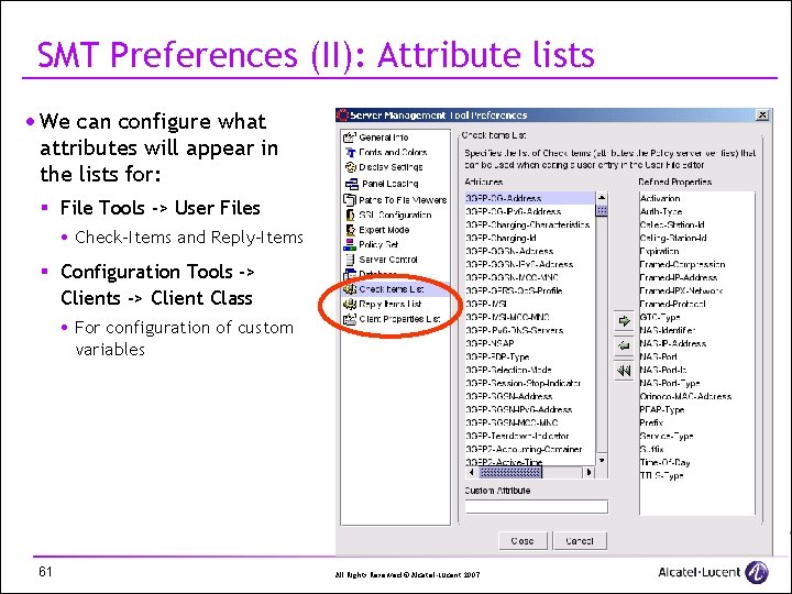 SMT Preferences (II): Attribute lists · We can configure what attributes will appear in