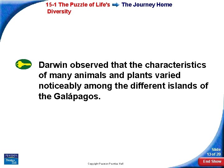 15 -1 The Puzzle of Life's Diversity The Journey Home Darwin observed that the