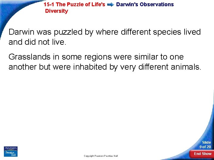 15 -1 The Puzzle of Life's Diversity Darwin's Observations Darwin was puzzled by where