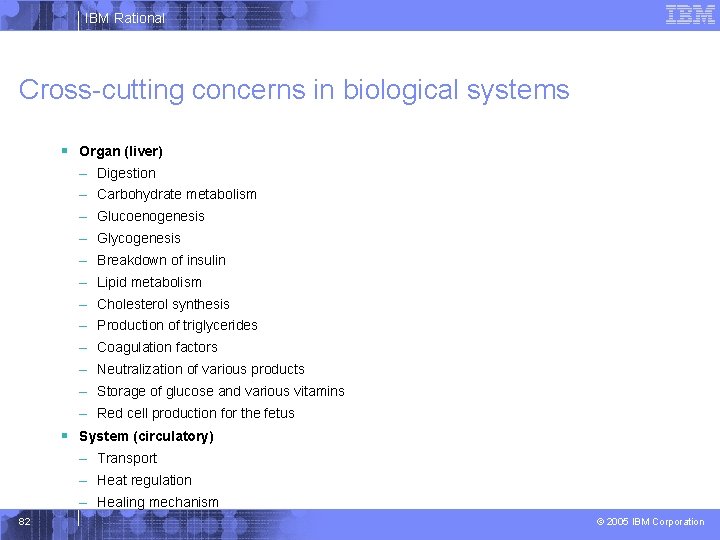 IBM Rational Cross-cutting concerns in biological systems § Organ (liver) – Digestion – Carbohydrate