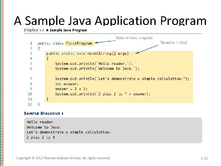 A Sample Java Application Program Copyright © 2012 Pearson Addison-Wesley. All rights reserved. 1