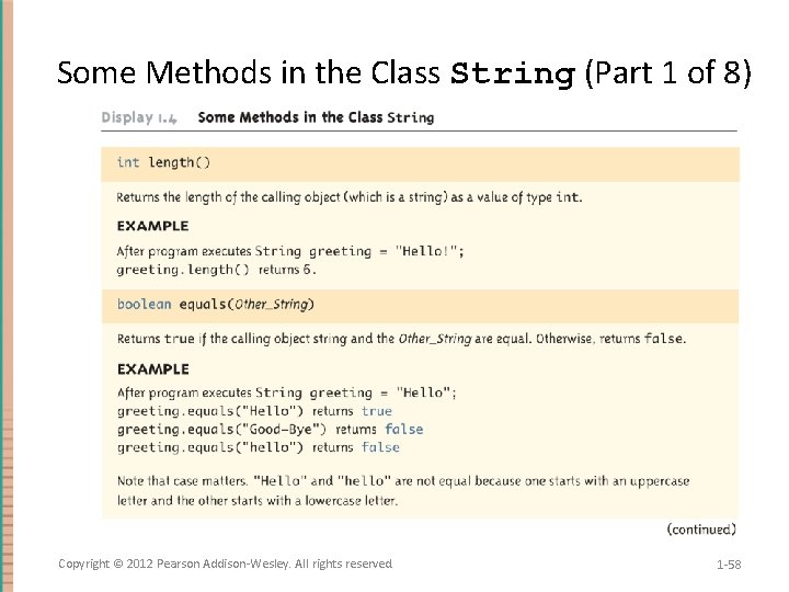 Some Methods in the Class String (Part 1 of 8) Copyright © 2012 Pearson