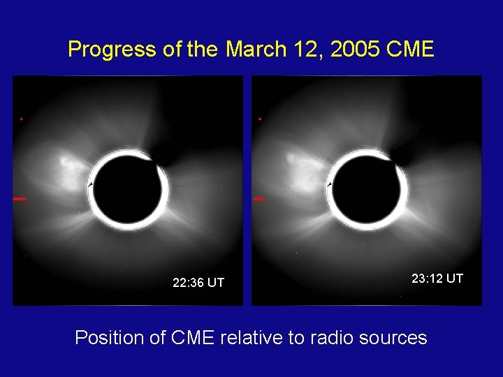 Progress of the March 12, 2005 CME 22: 36 UT 23: 12 UT Position