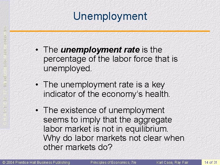 C H A P T E R 17: Introduction to Macroeconomics Unemployment • The