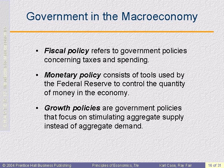 C H A P T E R 17: Introduction to Macroeconomics Government in the