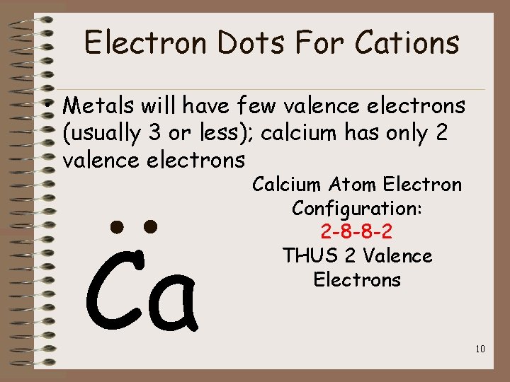 Electron Dots For Cations • Metals will have few valence electrons (usually 3 or