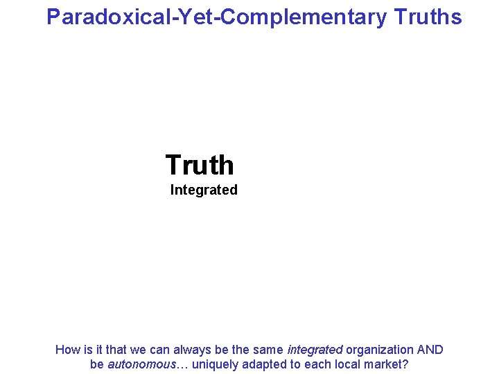 Paradoxical-Yet-Complementary Truths Truth Integrated Truth Autonomous Henri Lipmanowicz & Keith Mc. Candless How is