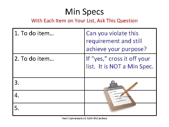 Min Specs With Each Item on Your List, Ask This Question 1. To do