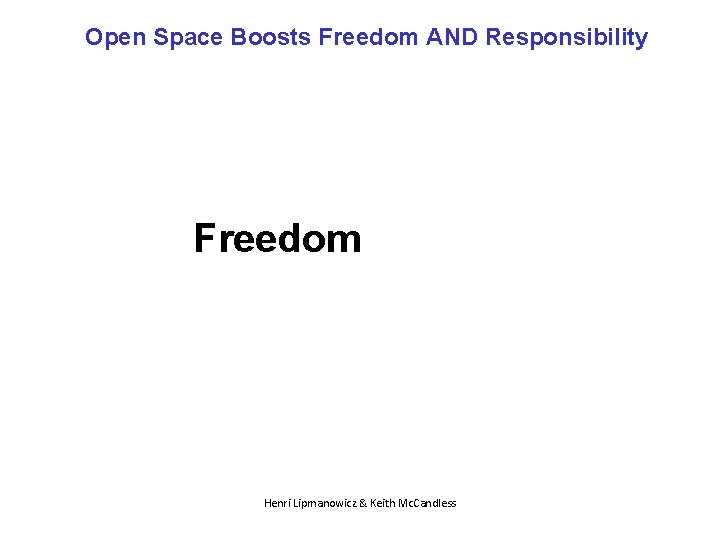 Open Space Boosts Freedom AND Responsibility Freedom Responsibilit y Henri Lipmanowicz & Keith Mc.