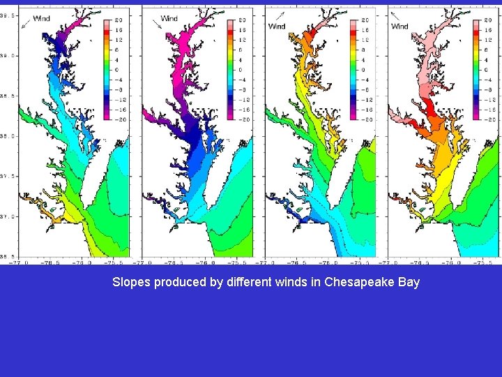 Slopes produced by different winds in Chesapeake Bay 