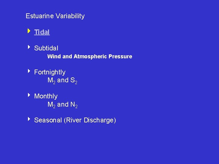 Estuarine Variability Tidal Subtidal Wind and Atmospheric Pressure Fortnightly M 2 and S 2