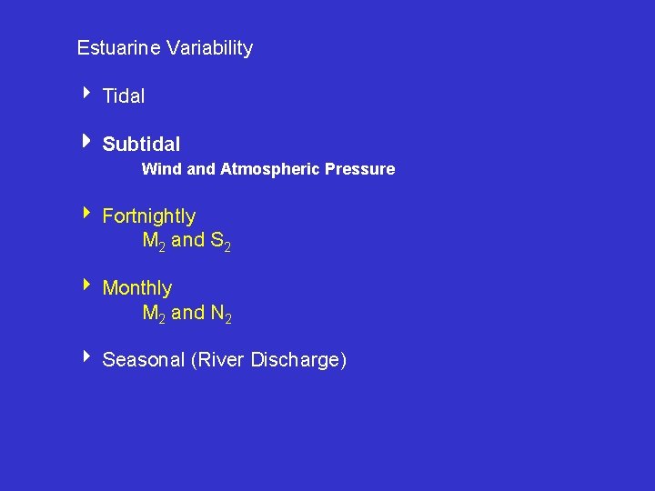 Estuarine Variability Tidal Subtidal Wind and Atmospheric Pressure Fortnightly M 2 and S 2