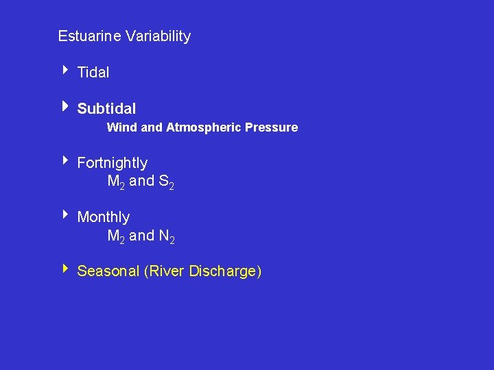Estuarine Variability Tidal Subtidal Wind and Atmospheric Pressure Fortnightly M 2 and S 2
