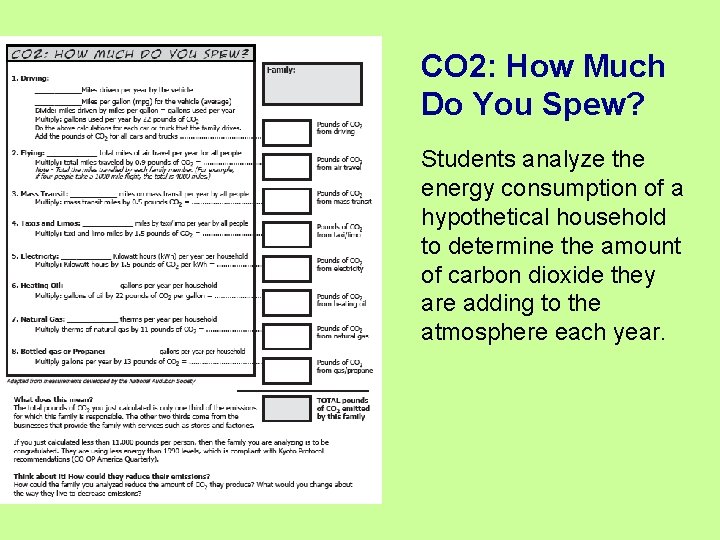 CO 2: How Much Do You Spew? Students analyze the energy consumption of a