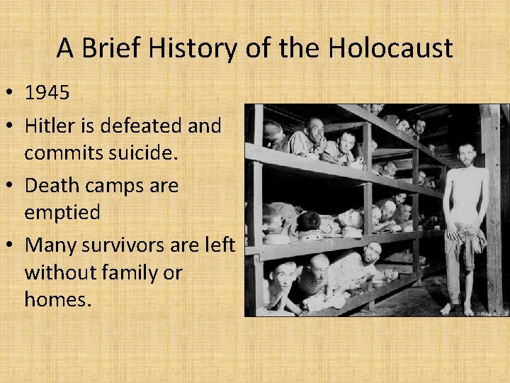 A Brief History of the Holocaust • 1945 • Hitler is defeated and commits
