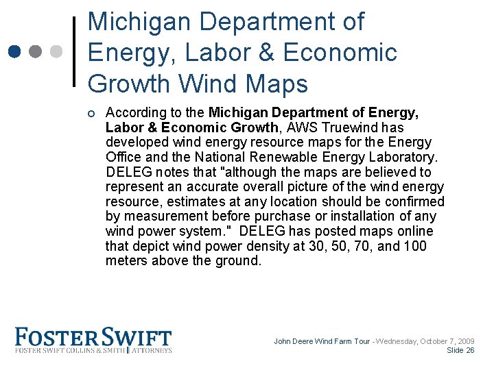 Michigan Department of Energy, Labor & Economic Growth Wind Maps Cross Border Training Module