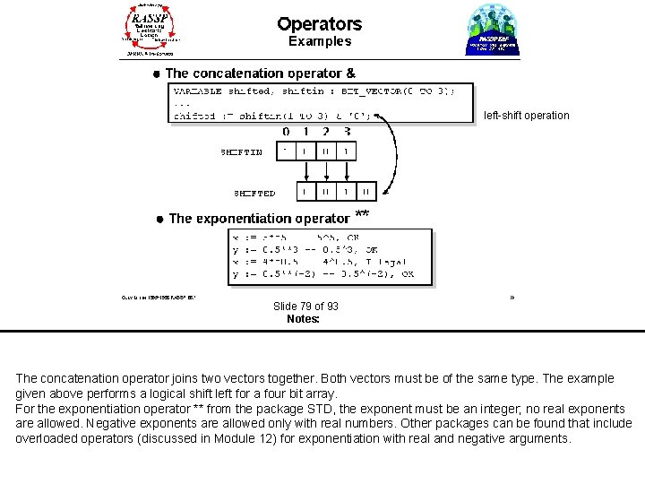  left-shift operation Slide 79 of 93 Notes: The concatenation operator joins two vectors