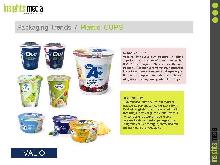 Packaging Trends / Plastic CUPS SUSTAINABILITY Valio has introduced new products in plastic cups