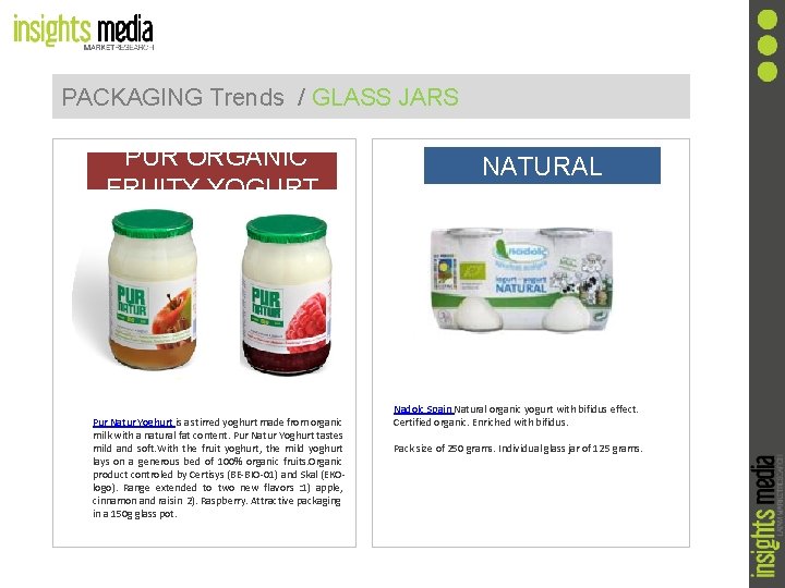 PACKAGING Trends / GLASS JARS PUR ORGANIC FRUITY YOGURT Pur Natur Yoghurt is a