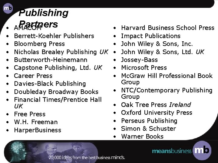  • • • • Publishing Partners AMACOM • Berrett-Koehler Publishers • Bloomberg Press