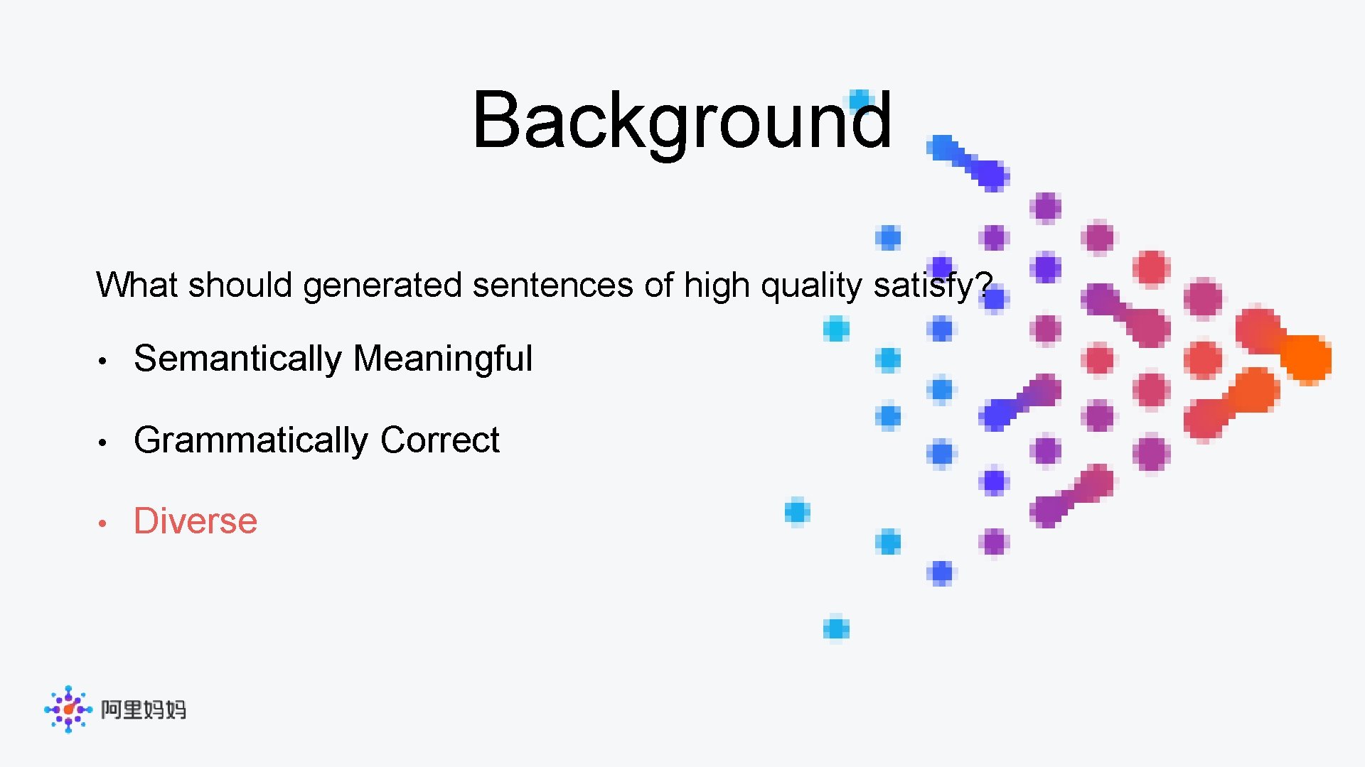 Background What should generated sentences of high quality satisfy? • Semantically Meaningful • Grammatically
