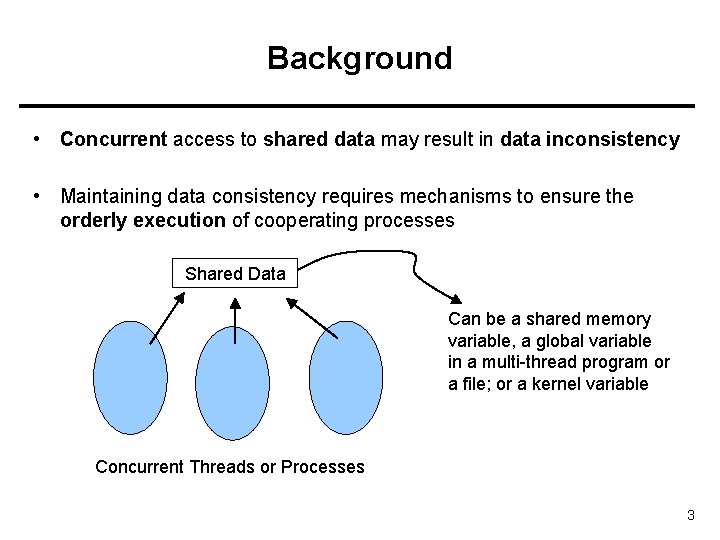 Background • Concurrent access to shared data may result in data inconsistency • Maintaining