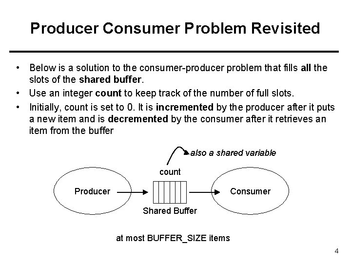 Producer Consumer Problem Revisited • Below is a solution to the consumer-producer problem that