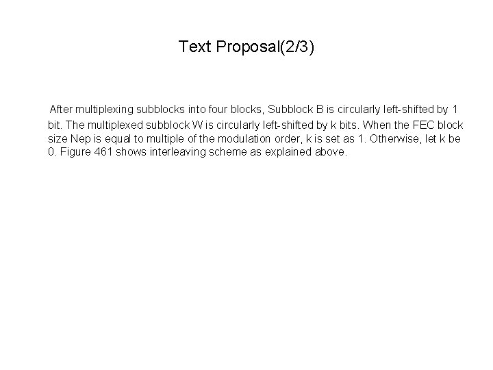 Text Proposal(2/3) After multiplexing subblocks into four blocks, Subblock B is circularly left-shifted by