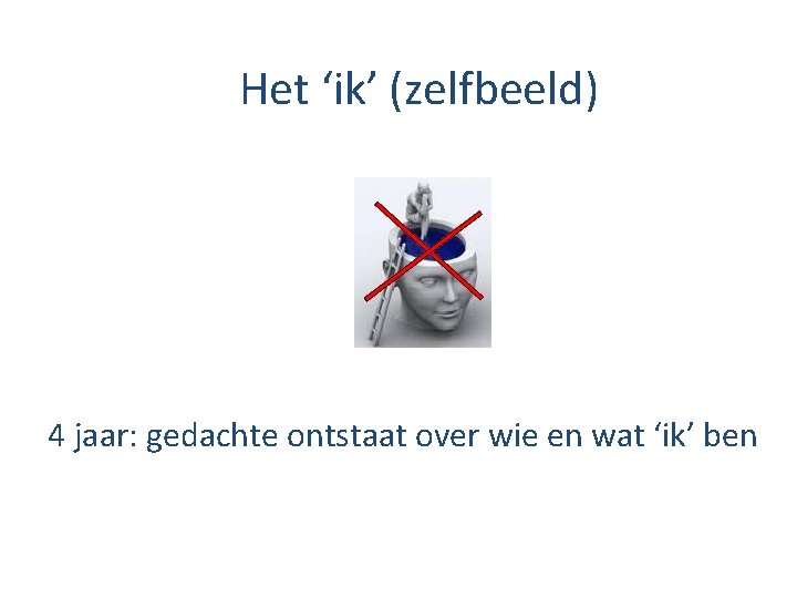 Het ‘ik’ (zelfbeeld) 4 jaar: gedachte ontstaat over wie en wat ‘ik’ ben 