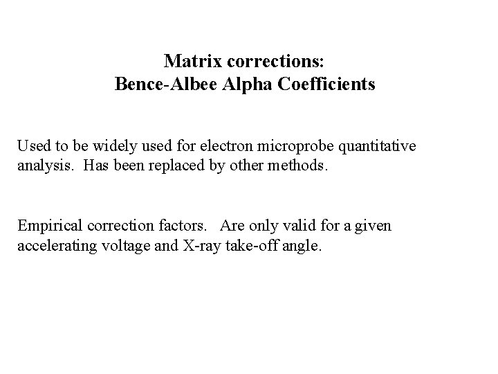 Matrix corrections: Bence-Albee Alpha Coefficients Used to be widely used for electron microprobe quantitative