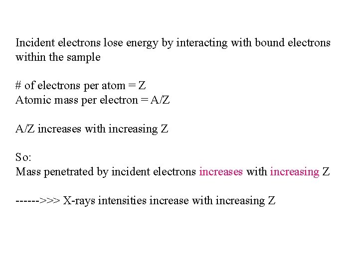 Incident electrons lose energy by interacting with bound electrons within the sample # of