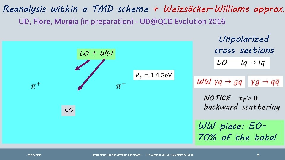 Reanalysis within a TMD scheme + Weizsäcker-Williams approx. UD, Flore, Murgia (in preparation) -