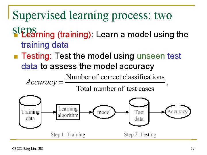 Supervised learning process: two steps n Learning (training): Learn a model using the n