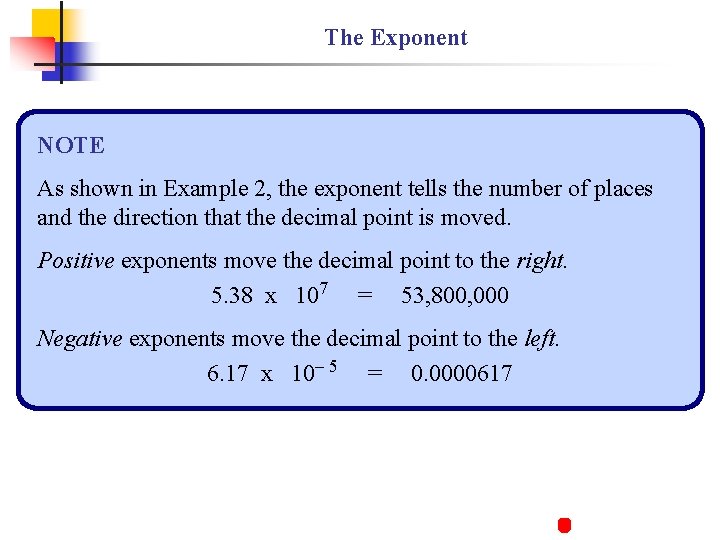 The Exponent NOTE As shown in Example 2, the exponent tells the number of