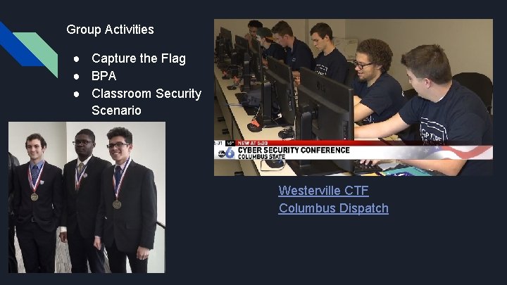 Group Activities ● Capture the Flag ● BPA ● Classroom Security Scenario Westerville CTF