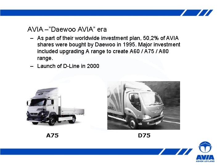 AVIA –”Daewoo AVIA” era – As part of their worldwide investment plan, 50, 2%
