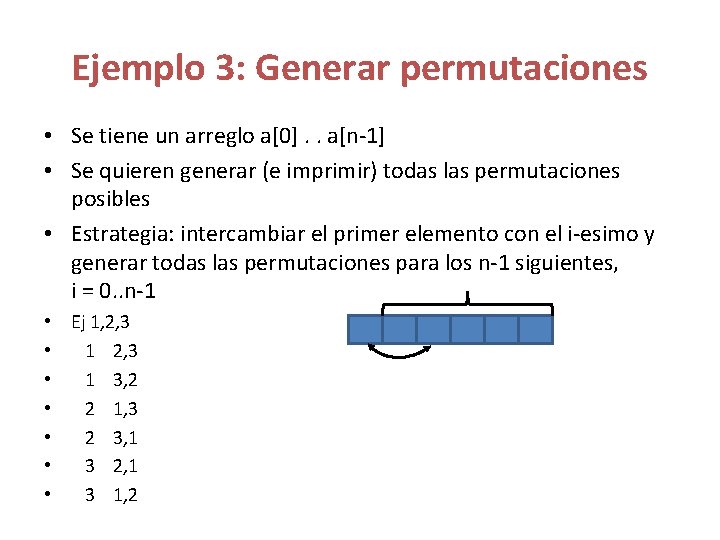 Ejemplo 3: Generar permutaciones • Se tiene un arreglo a[0]. . a[n-1] • Se