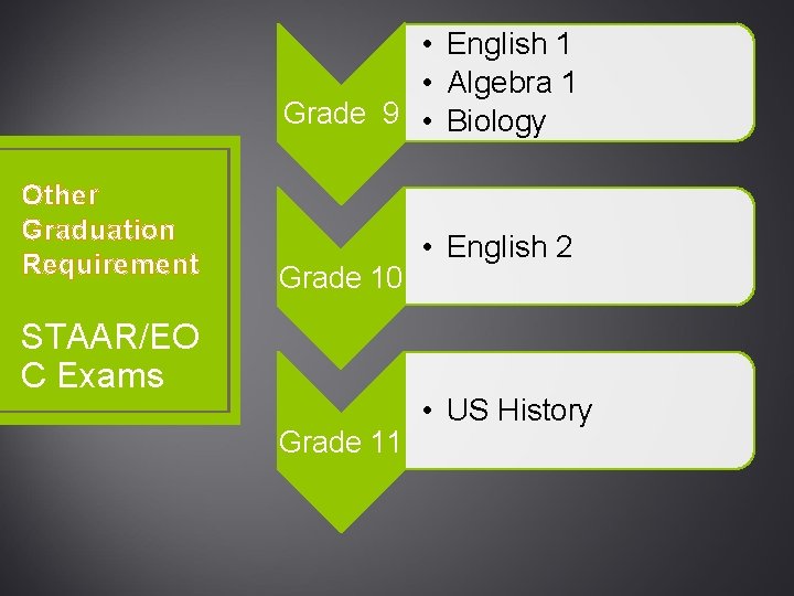  • English 1 • Algebra 1 Grade 9 • Biology Other Graduation Requirement