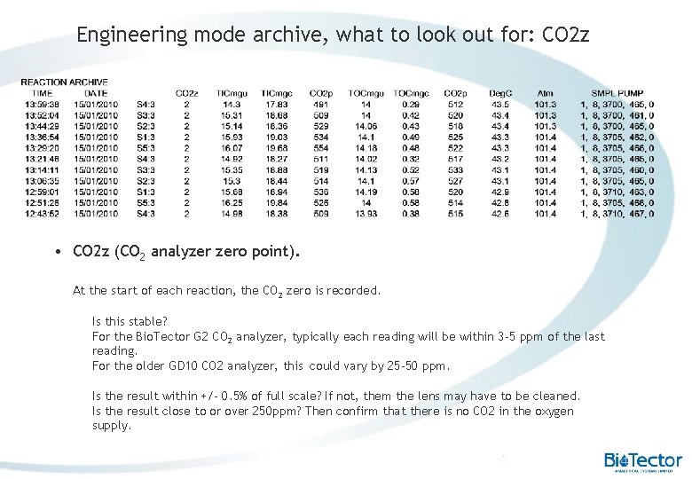 Engineering mode archive, what to look out for: CO 2 z • CO 2