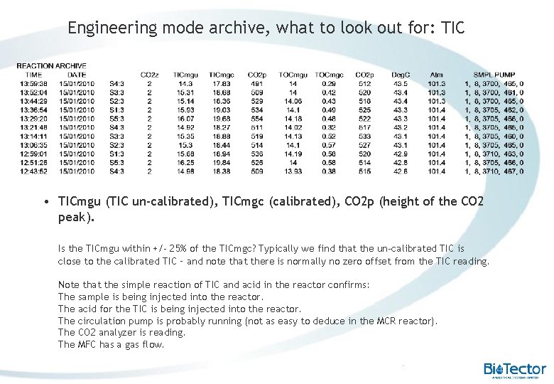 Engineering mode archive, what to look out for: TIC • TICmgu (TIC un-calibrated), TICmgc