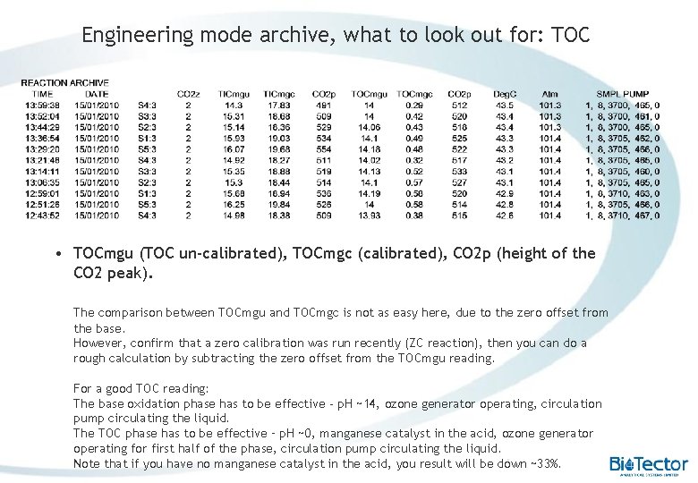 Engineering mode archive, what to look out for: TOC • TOCmgu (TOC un-calibrated), TOCmgc