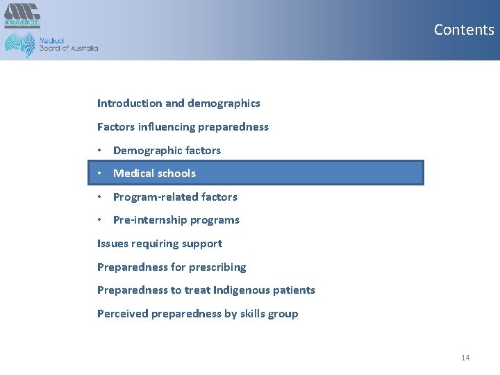 Contents Introduction and demographics Factors influencing preparedness • Demographic factors • Medical schools •